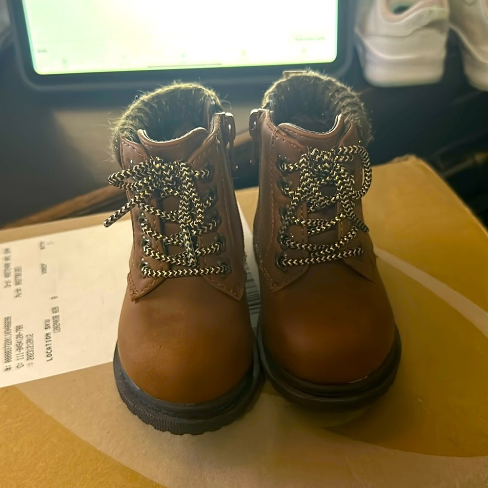Brown zip up lace up boots